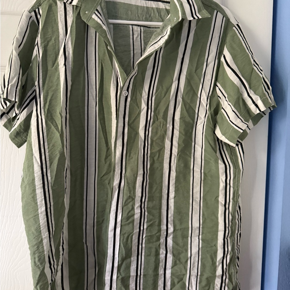Green Striped Men's Shirt